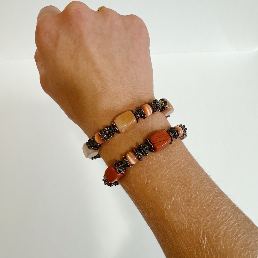Red Jasper & Orange Agate Bracelet Set